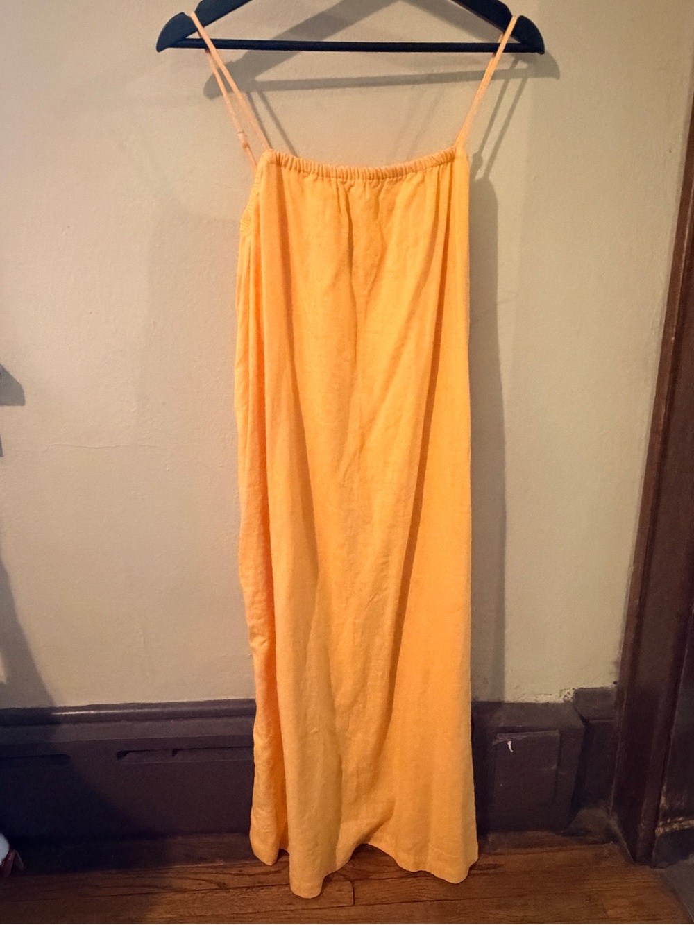 A New Day Yellow Spaghetti Midi-Dress — Linen blend
